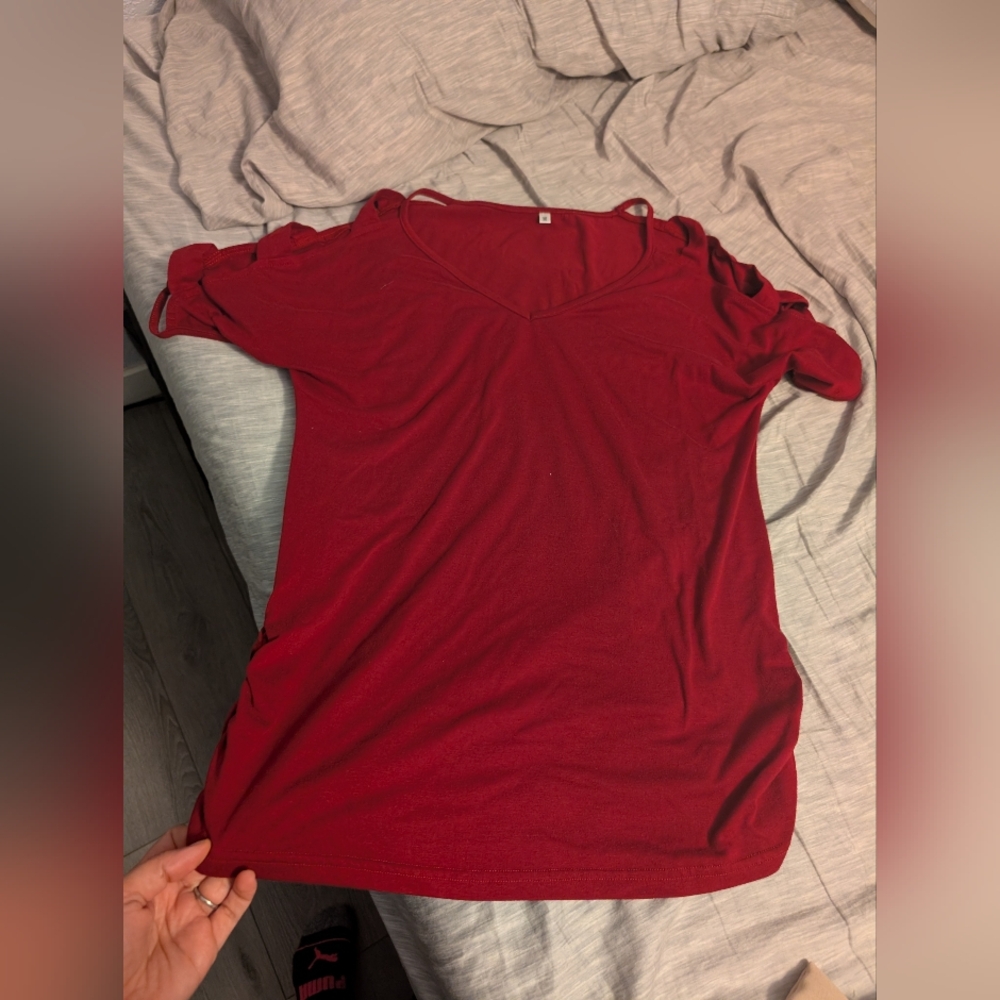Women's Red V-Neck Top